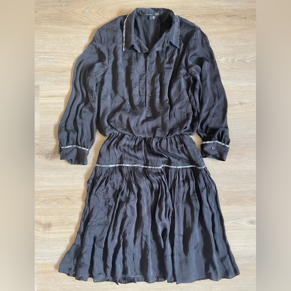 Theyskens' Theory Black Silk Button-Up Dress